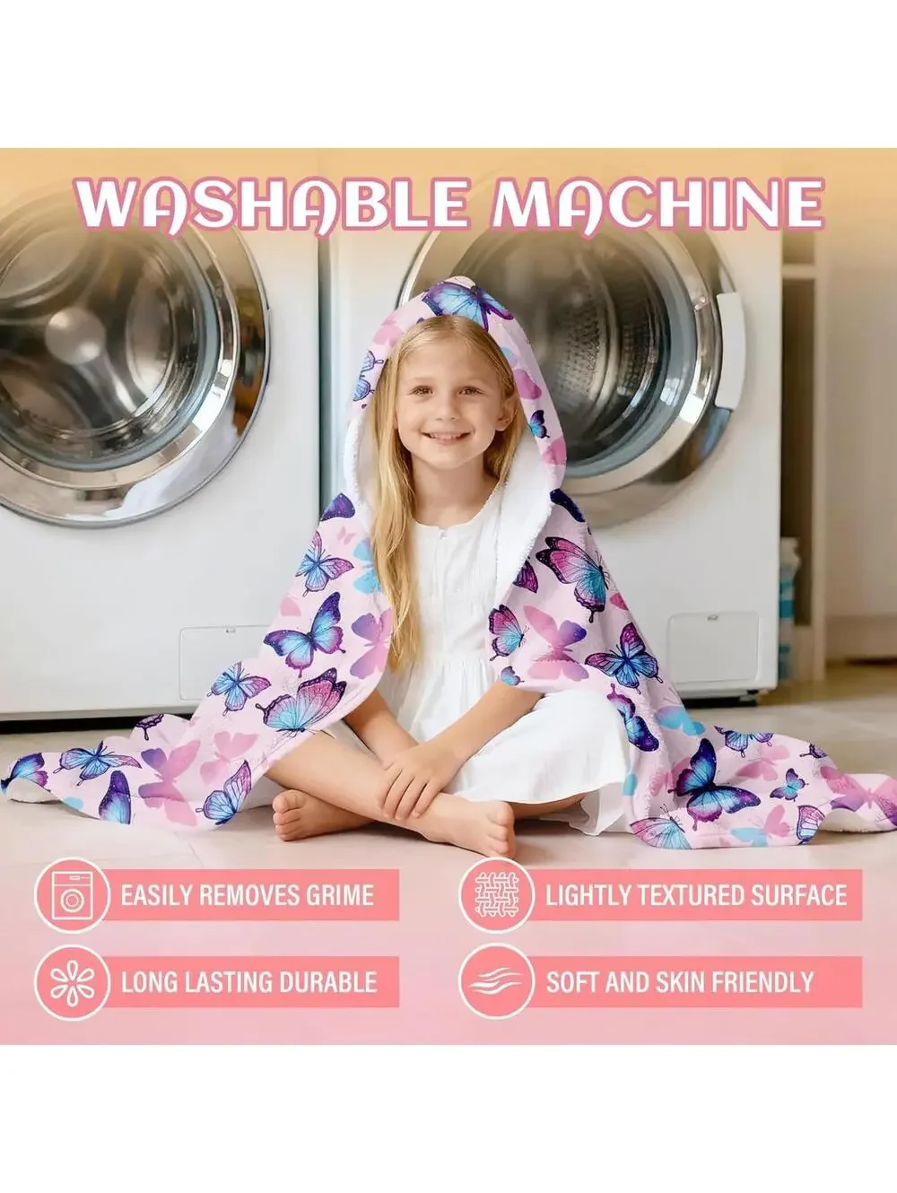 NWT Butterfy Soft Wearable Hooded Poncho Towel for Toddlers, 30